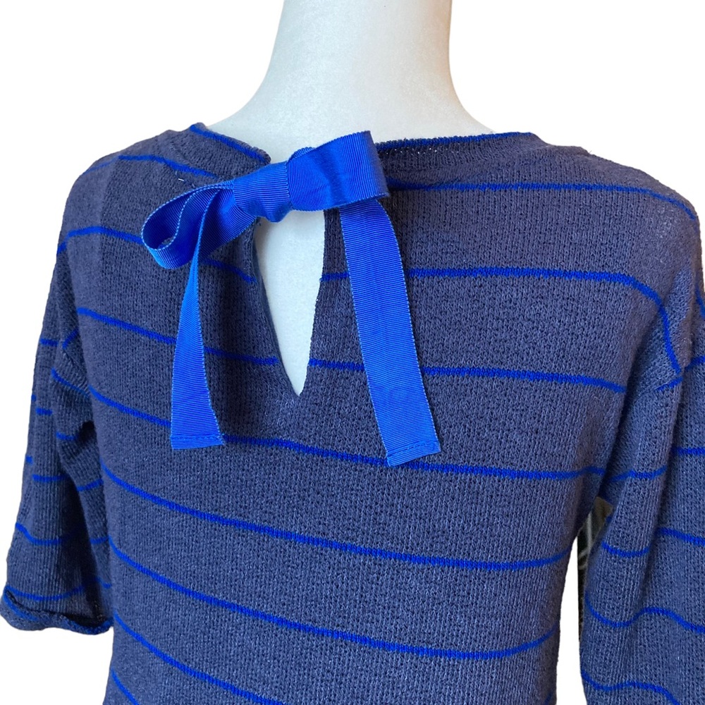 Anthropologie Postmark Latitudes navy royal blue striped peplum top sweater XS - Picture 14 of 16